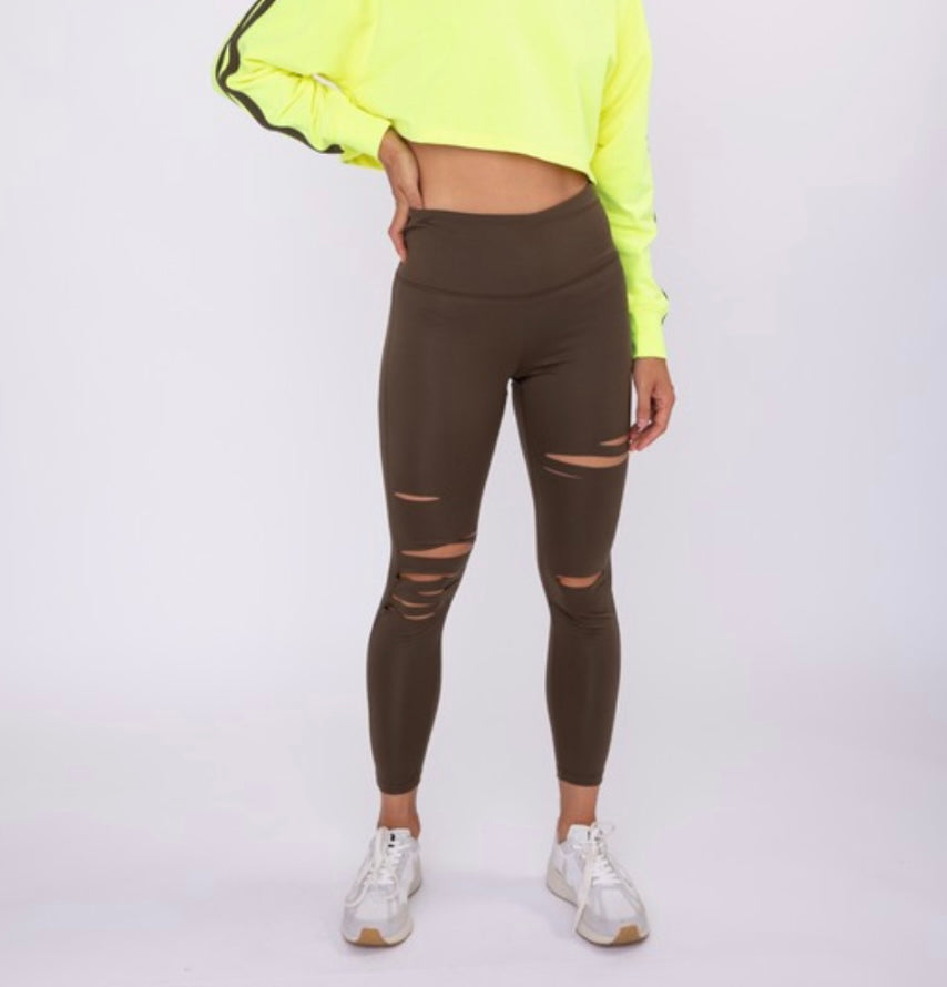 Mono B Laser Cut Leggings in Olive