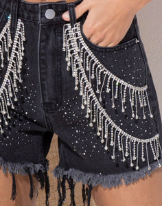 Rhinestone denim shorts