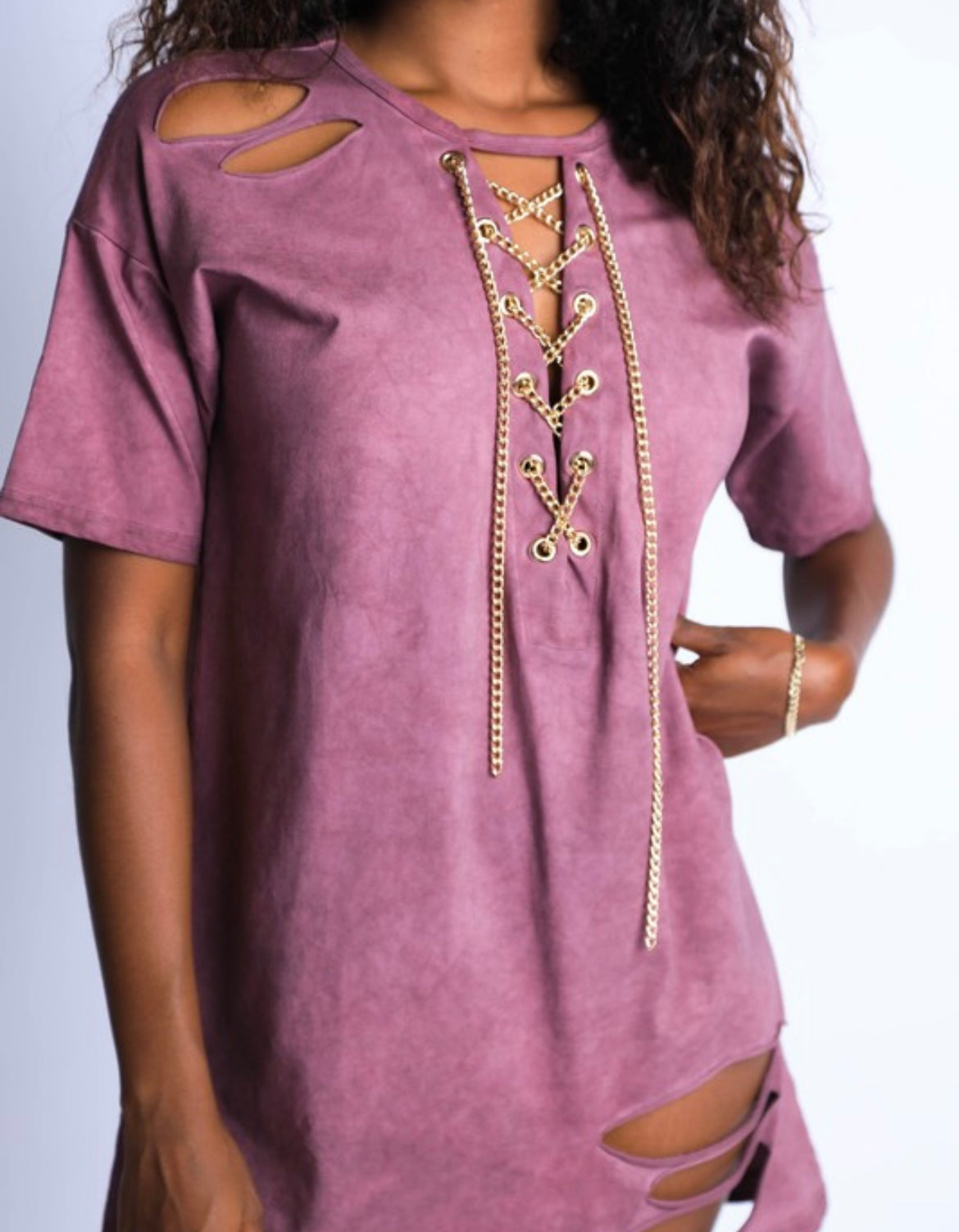 Chain T Shirt Dress in Faded Burgundy