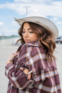 Plaid Woven Flannel in faded burgundy