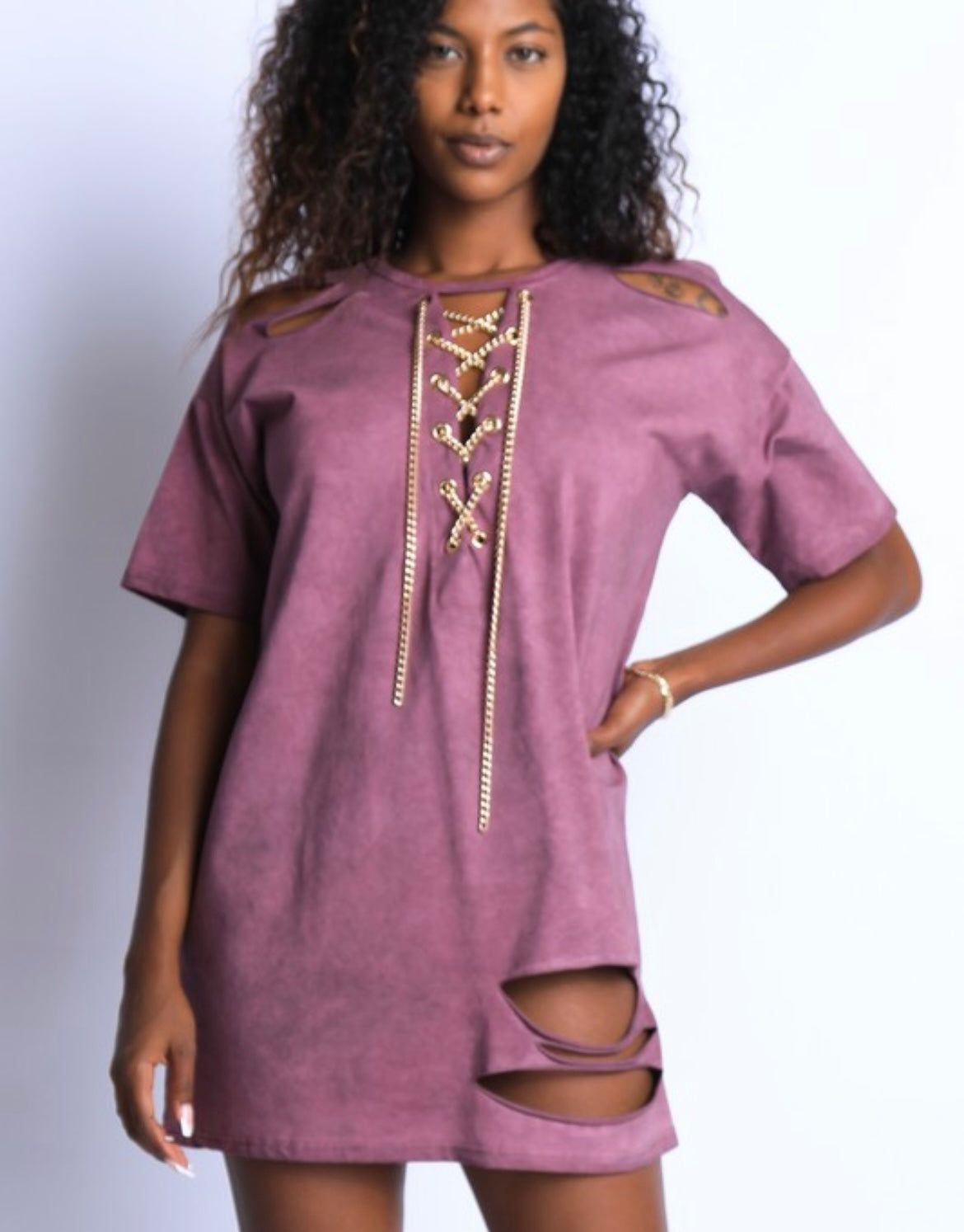 Chain T Shirt Dress in Faded Burgundy