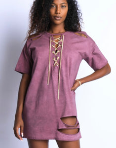 Chain T Shirt Dress in Faded Burgundy