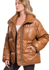 Curvy Leather Puffer Coat