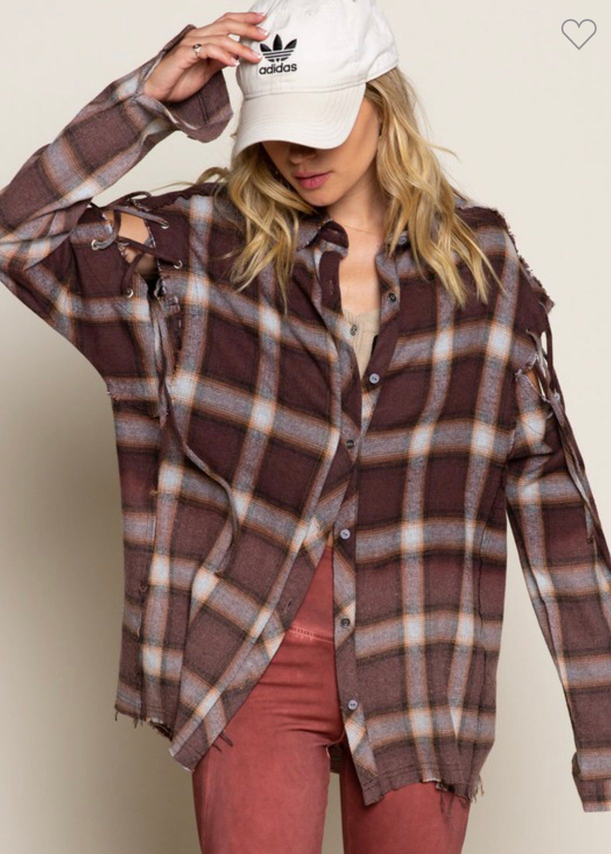 Plaid Woven Flannel in faded burgundy