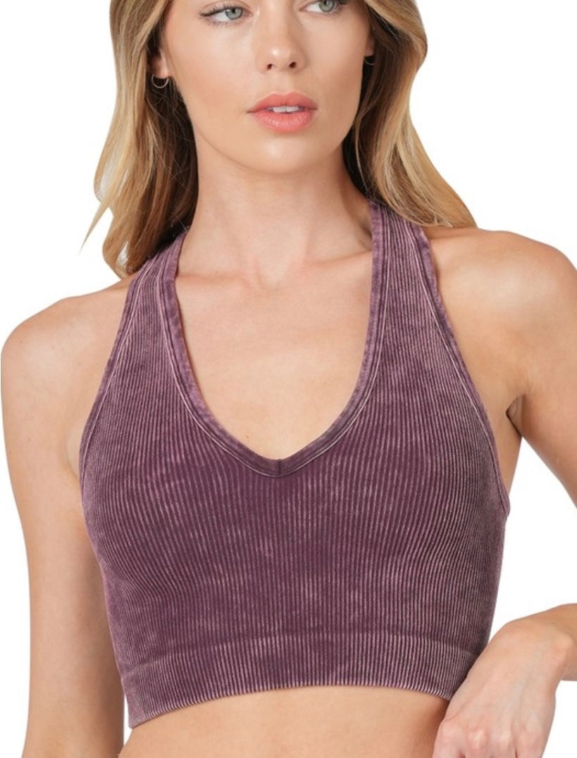 V-Neck Ribbed Brami in Eggplant