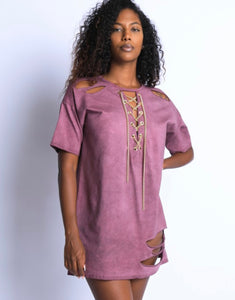 Chain T Shirt Dress in Faded Burgundy