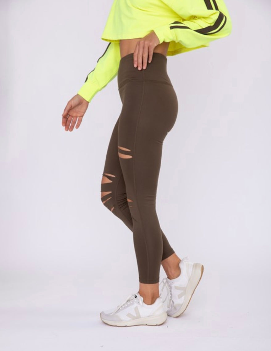 Mono B Laser Cut Leggings in Olive