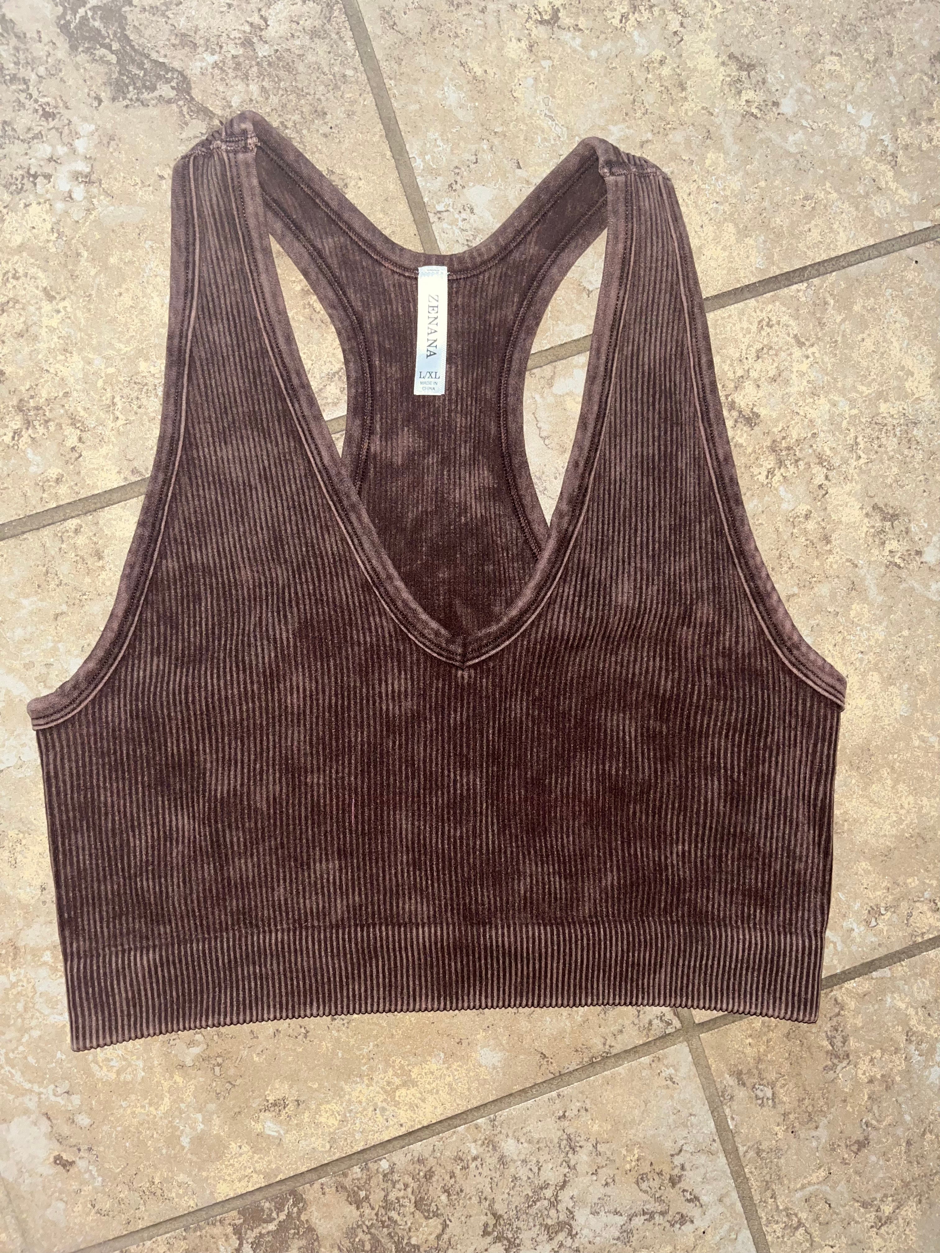 V-Neck Ribbed brami in Coffee