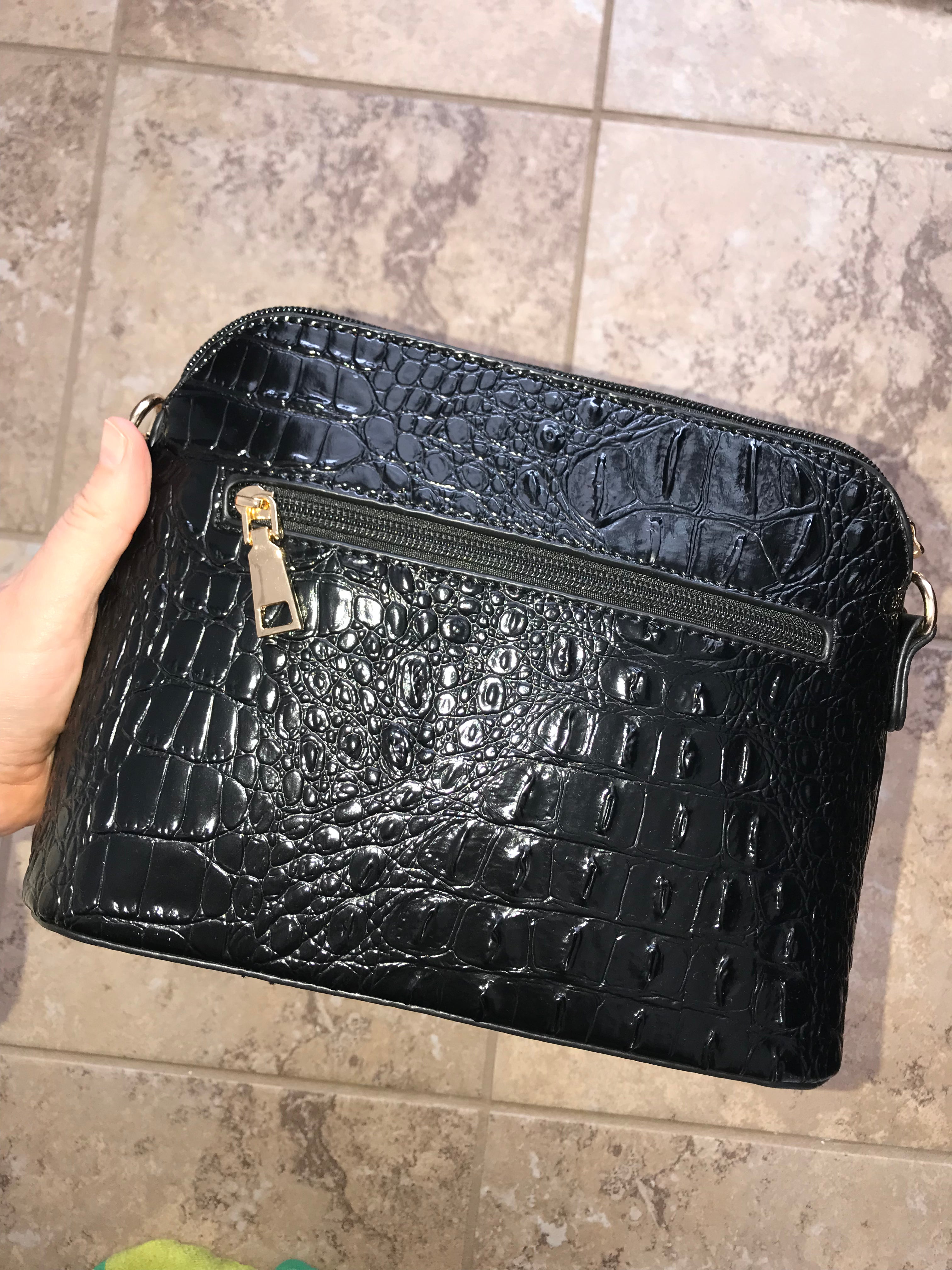 Croc faux leather purse in Black