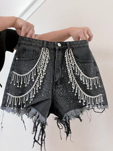 Rhinestone denim shorts