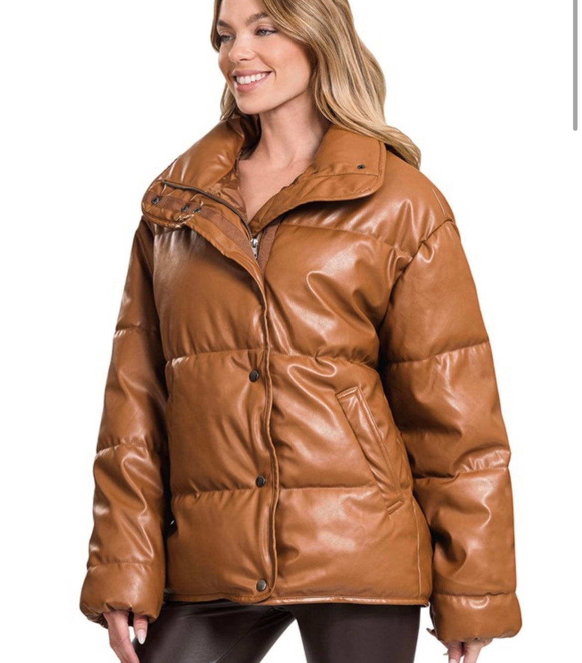 Curvy Leather Puffer Coat