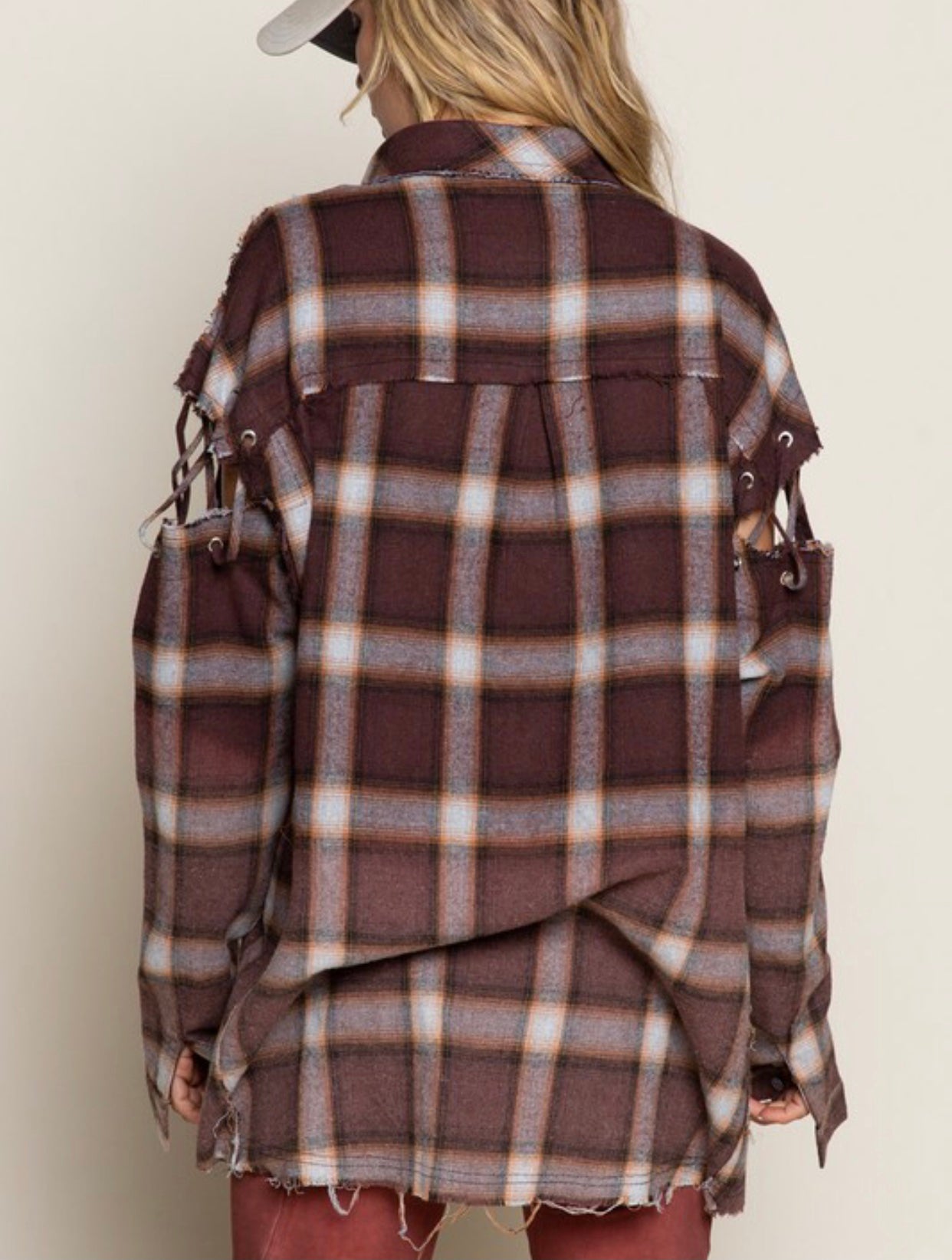 Plaid Woven Flannel in faded burgundy