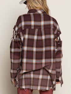 Plaid Woven Flannel in faded burgundy